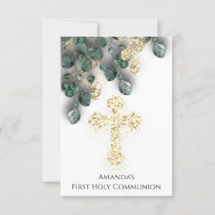 Invitación La cruz de la comunión blanca del oro verde primer
