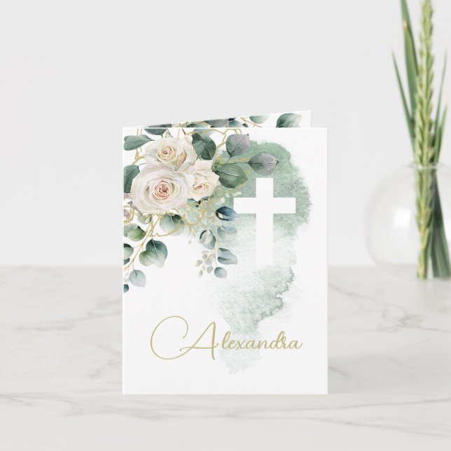 Invitación La cruz de los Rosas de fotografía bautizados por  (Anverso)