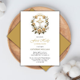 Invitación La Cruz del Oro y las Rosas Blancas Primera Comuni