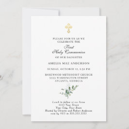 Invitación La cruz simple del oro es la primera comunión sagr