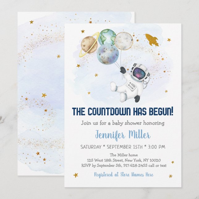 Invitación La cuenta regresiva ha comenzado en Baby Shower co (Anverso / Reverso)