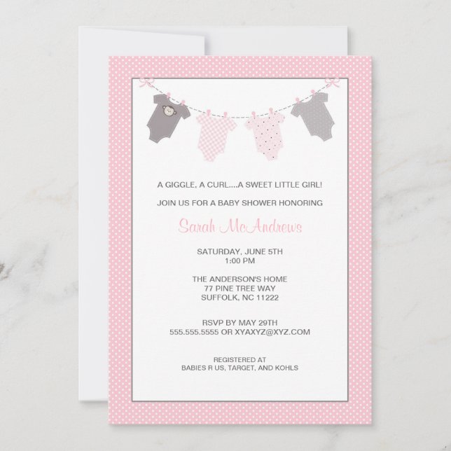 Invitación La cuerda para tender la ropa Baby Shower del (Anverso)