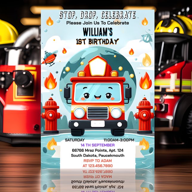 Invitación La Cute Hot Fire Truck Engine Safety 1º cumpleaños (Subido por el creador)