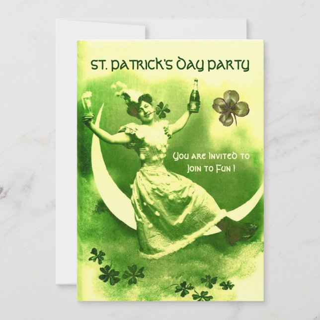INVITACIÓN LA DÍA DE SAN PATRICK FIESTA LUNA LADY CON SOMBRER (Anverso)
