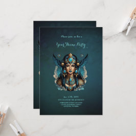 Invitación La diosa egipcia Isis en colores azules.