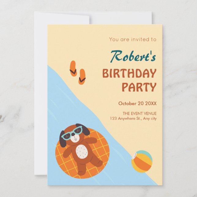 Invitación La divertida playa de perros de verano cumpleaños (Anverso)