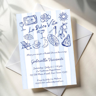 Invitación La dolce vita blue stripes Italian bridal shower