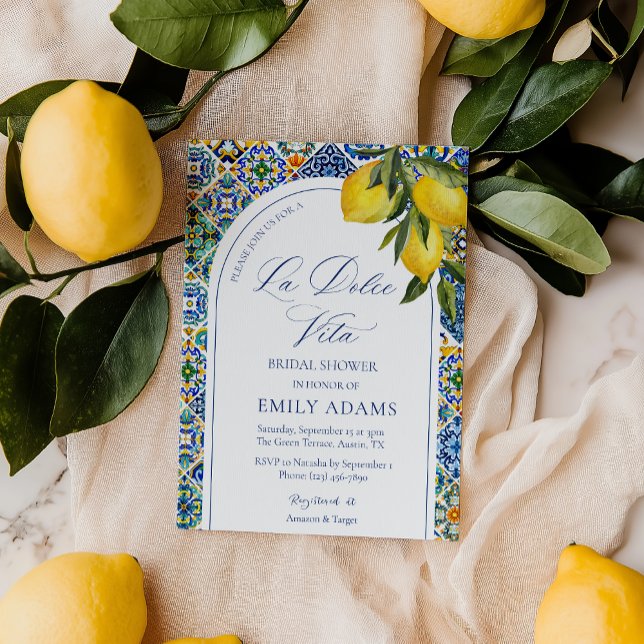 Invitación La Dolce Vita Blue Tile ducha de novia italiana (Subido por el creador)