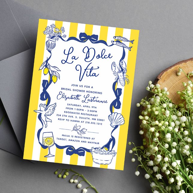 Invitación La Dolce Vita Caprichosa Despedida de Soltera Ital (La Dolce Vita Whimsical Italian Bridal Shower Invitation)