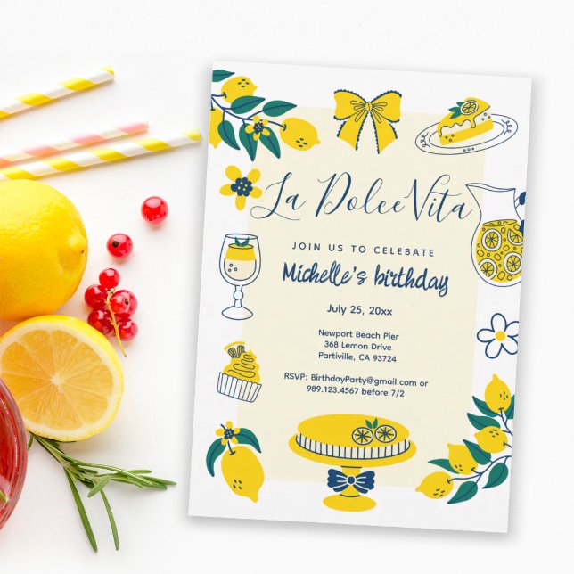 Invitación La Dolce Vita Doodles de Limón Amarillo Fiesta de  (Subido por el creador)