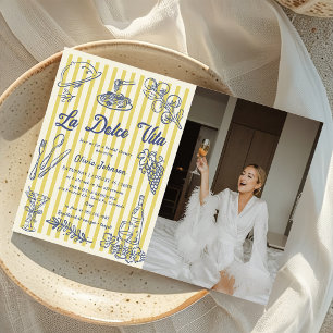 Invitación La dolce vita franjas amarillas ducha de novia ita