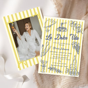 Invitación La dolce vita franjas amarillas ducha de novia ita