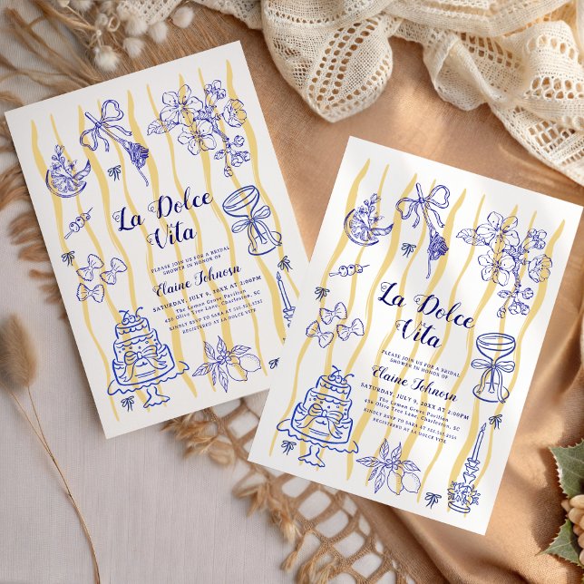 Invitación La Dolce Vita Italian Lemon Blue Bridal Shower  (Subido por el creador)