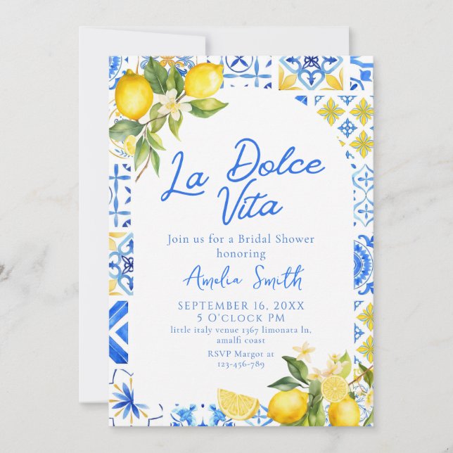Invitación La Dolce Vita Italiana Lemon Elegante Ducha Bridal (Anverso)