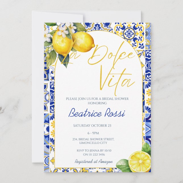 Invitación La Dolce Vita Lemon Amalfi Positano Ducha Bridal (Anverso)