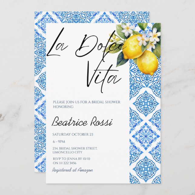Invitación La Dolce Vita Lemon Amalfi Positano Ducha Bridal (Anverso / Reverso)