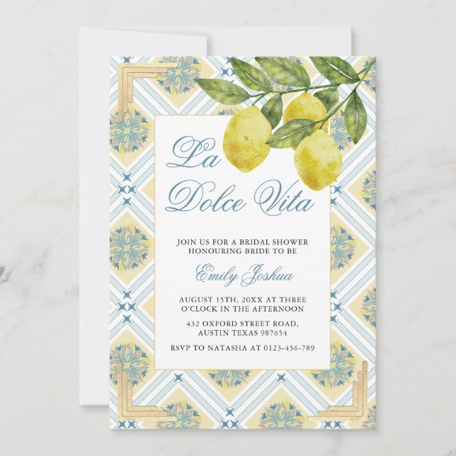 Invitación La Dolce Vita Lemon ducha de novia temática italia (Anverso)