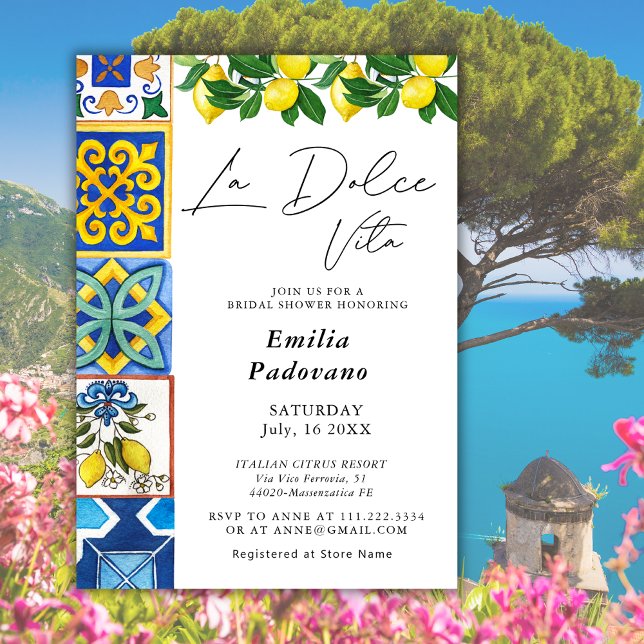 Invitación La Dolce Vita Lemon Italiana Tiles Bridal Ducha (Subido por el creador)