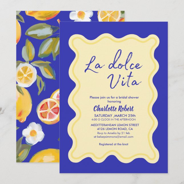 Invitación La dolce vita Lemon Italiano Ducha de novia (Anverso / Reverso)