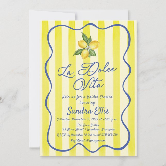 Invitación La Dolce Vita Limones Despedida de Soltera Italian (Anverso)