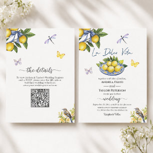 Invitación La Dolce Vita Limones Pájaro Todo en Uno Boda