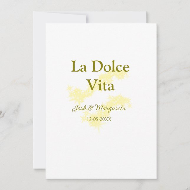 Invitación La Dolce Vita pareja de bodas amarillos Nombre fec (Anverso)