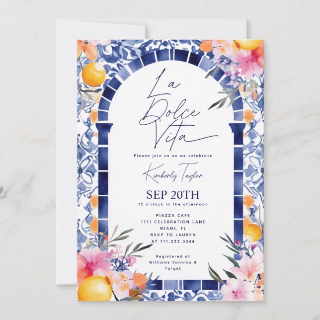Invitación La Dolce Vita Positano Ducha Italiana de Novias (Anverso)