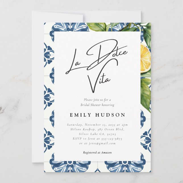 Invitación La Dolce Vita Positano Ducha Italiana de Novias (Anverso)