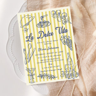 Invitación La Dolce Vita Rayas Amarillas Despedida de Soltera
