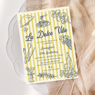 Invitación La Dolce Vita Rayas Amarillas Fiesta de Cena Itali