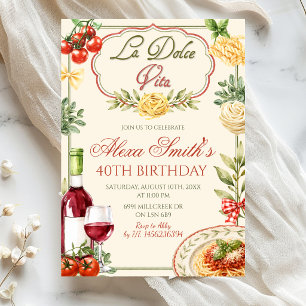 Invitación La Dolce Vita Vino y Pasta Cumpleaños de Adulto