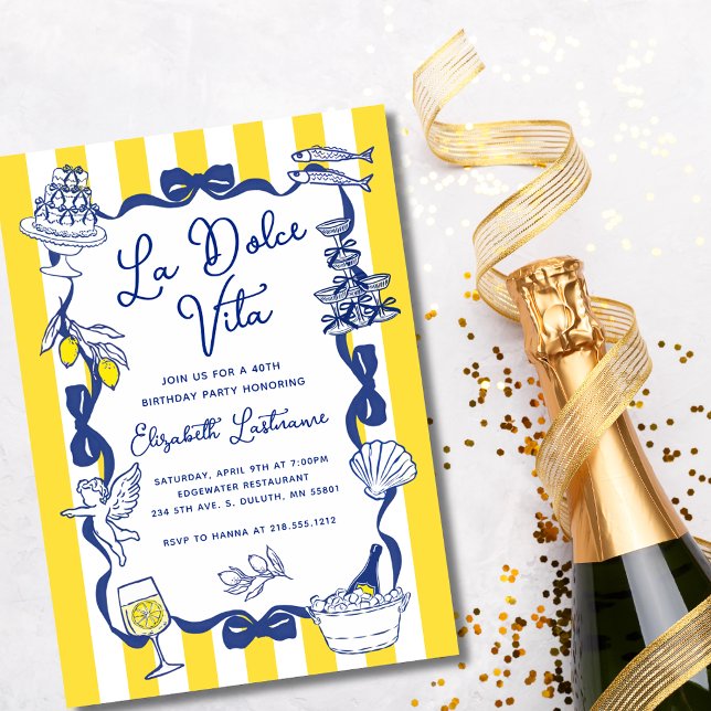 Invitación La Dolce Vita Whimsical Italian 40th Birthday  (La Dolce Vita Whimsical Italian 40th Birthday Invitation)