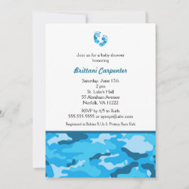 Invitación La ducha azul del camuflaje del bebé invita a los