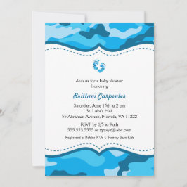 Invitación La ducha azul del camuflaje del bebé invita a los