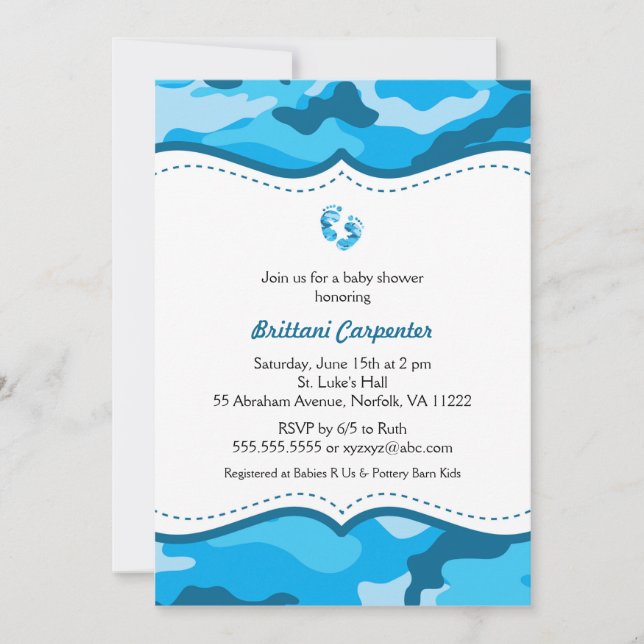 Invitación La ducha azul del camuflaje del bebé invita a los (Anverso)