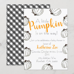 Invitación La ducha de bebé de calabaza negra y blanca invita