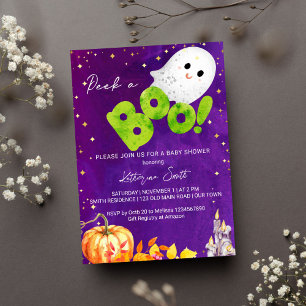 Invitación La ducha de bebé de Halloween luce un lindo bebé f