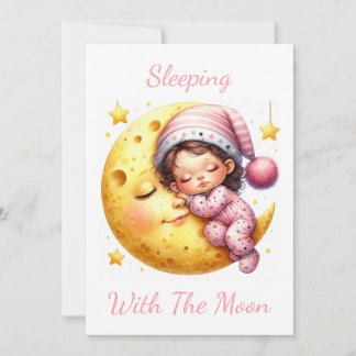 Invitación La ducha de bebé de la chica durmiendo con la Luna