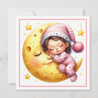 Invitación La ducha de bebé de la chica durmiendo con la luna