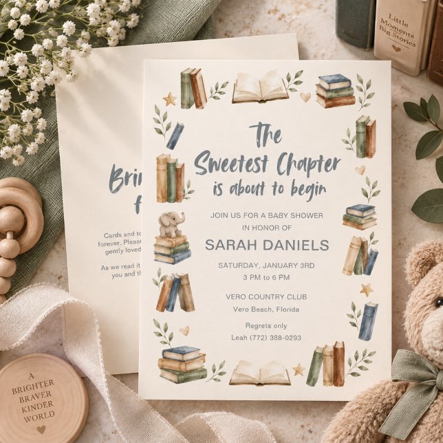 Invitación La Ducha de Bebé del Capítulo Más Dulce  (The Sweetest Chapter Book Baby Shower Invitation)