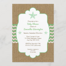 La ducha de bebé Starfish invita a la burlap verde