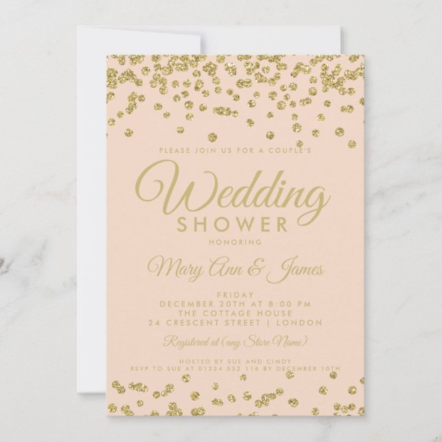 Invitación La ducha de la pareja Confetti Purpurina Gold Faux (Anverso)