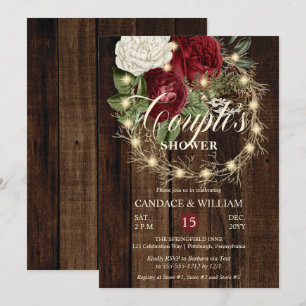 Invitación La ducha de la pareja de guirnaldas rusticas ilumi