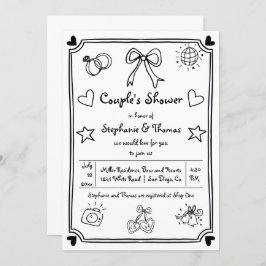 Invitación La ducha de la pareja de la mano dibuja garabatos 