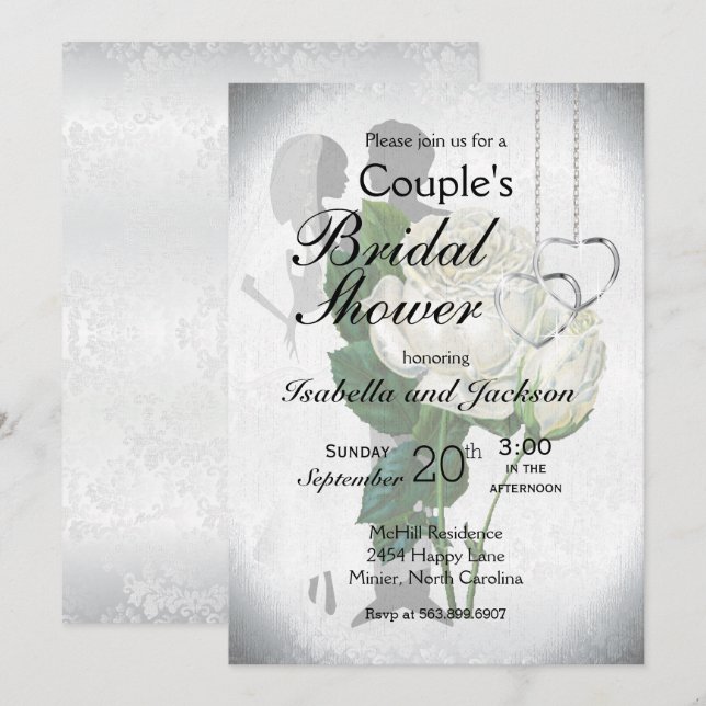 Invitación La ducha de novia de la elegante pareja rosa blanc (Anverso / Reverso)