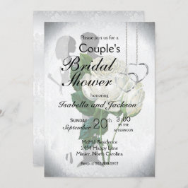 Invitación La ducha de novia de la elegante pareja rosa blanc