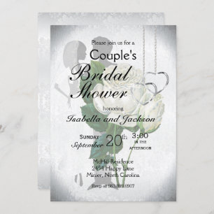 Invitación La ducha de novia de la elegante pareja rosa blanc