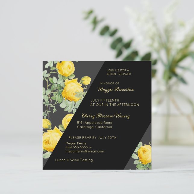 Invitación La ducha de novia de la rosa amarilla (Anverso de pie)