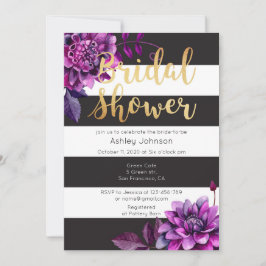 Invitación La ducha de novia es oro. Negro y púrpura