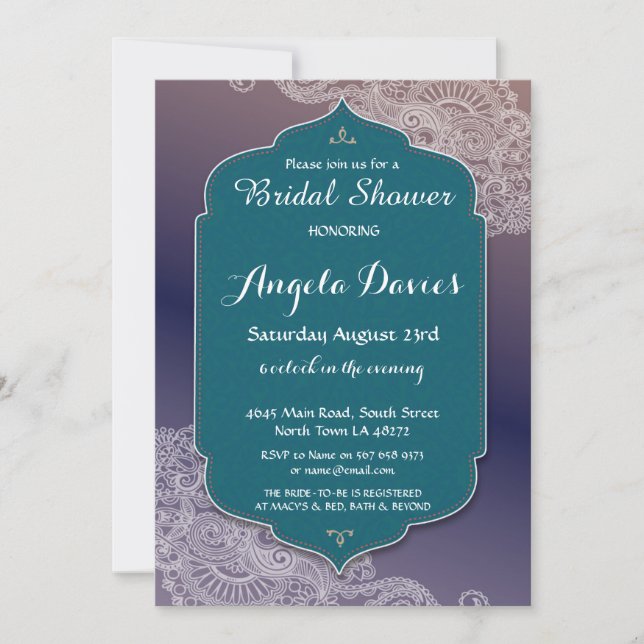 Invitación La ducha de novia estilo henna invita a los árabes (Anverso)